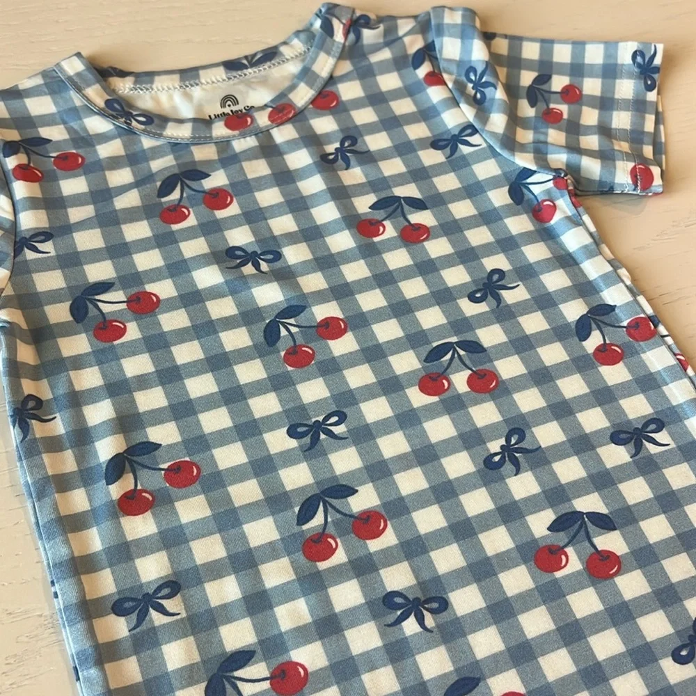 Little Joy Co Cherry Gingham Bows Bamboo Shorts Pajama Set 4T 5 6